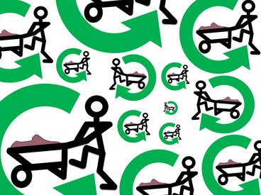Die Abbildung zeigt das Emblem von Baustoffrecycling - Mensch mit Schubkarre