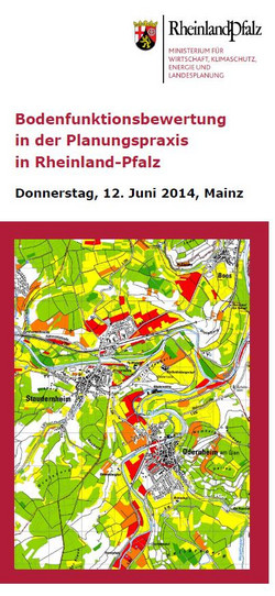 Das Bild zeigt das Deckblatt des Flyers zur Veranstaltung "Bodenfunktionsbewertung in der Planungspraxis"
